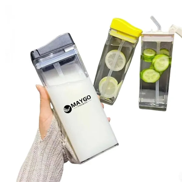 12Oz Rectangle Water Bottle With Straw