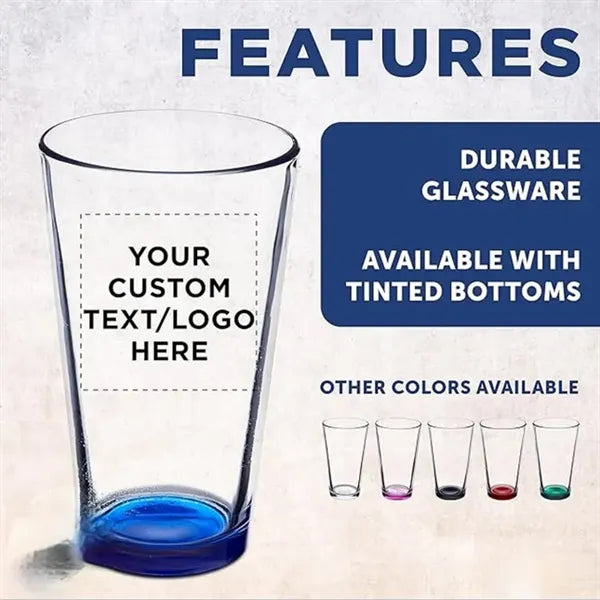 16oz Custom Pint Pub Beer Glass with Spray Blue Bottom
