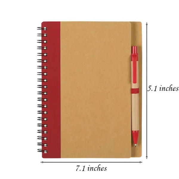 Spiral Kraft Hard Cover Notebook Journal W/Ballpoint Pen