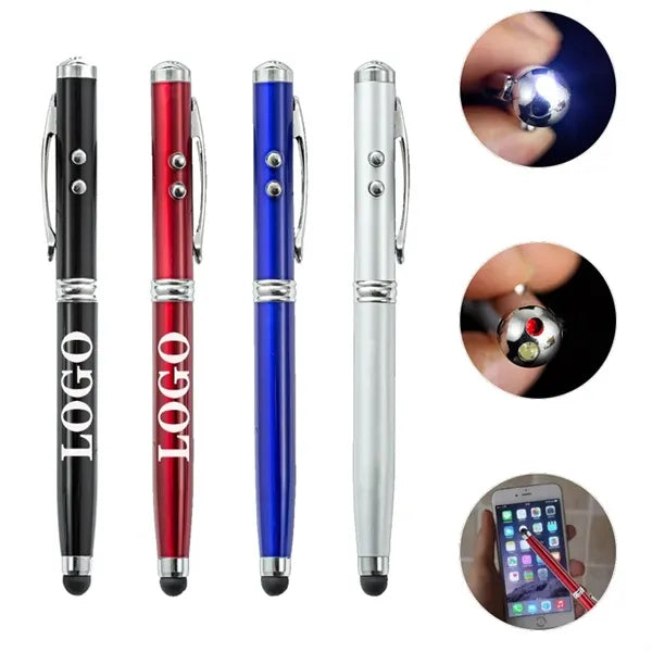 4-in-1 Metal Ballpoint Pen With Stylus & LED & Pocket Clip