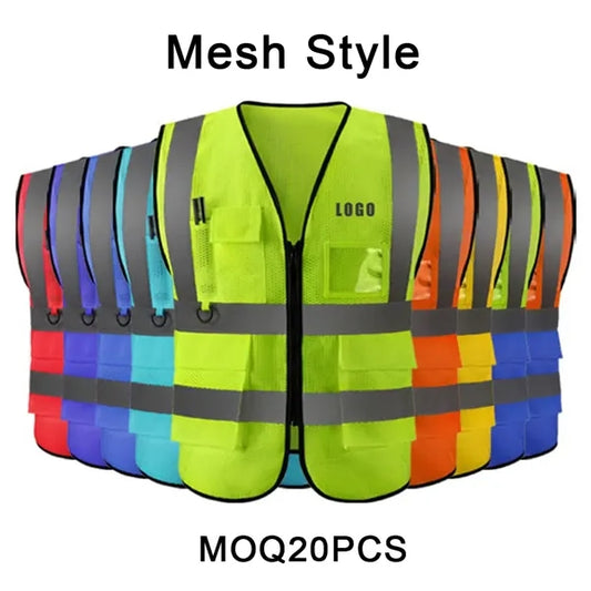 Mesh Reflective Tape Safety Vest With 4 Pockets