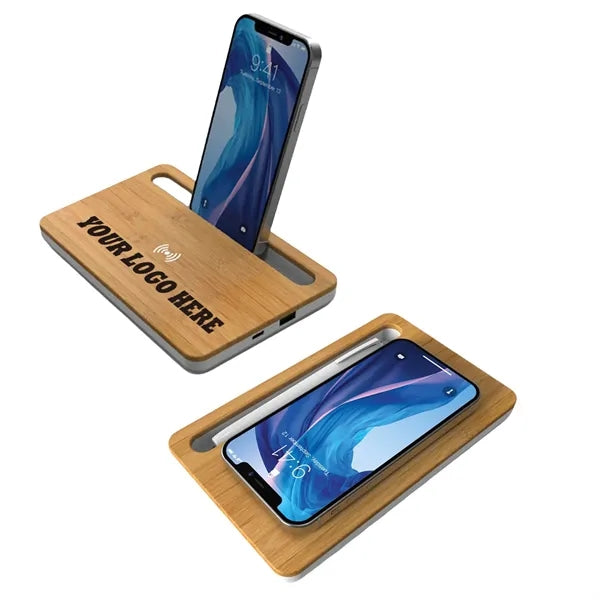 Bamboo Wireless Charger W/ Phone Stand