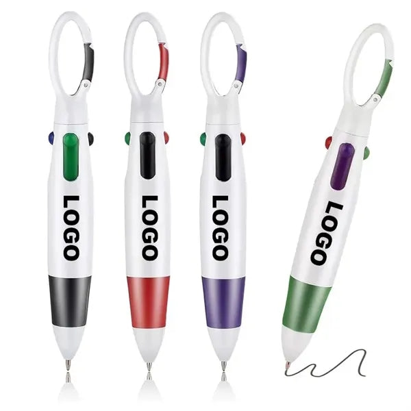 Multicolour Ballpoint Pens With Retractable Buckle Keychain