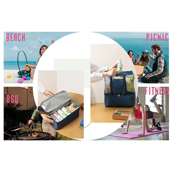Waterproof Nylon Mesh Beach Tote Bag With Wet/Dry & Cooler