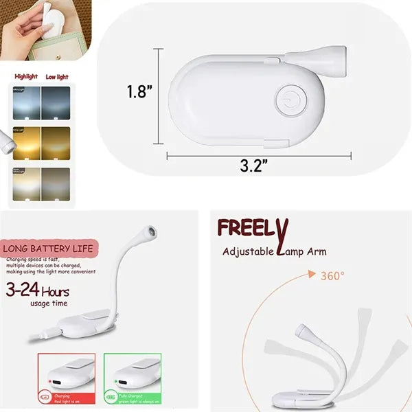 ABS LED Rechargeable Adjustable Clip On Book Reading Light