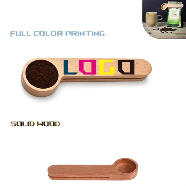 2-in-1 100% Natural Wood Coffee Measuring Scoop & Bag Clip