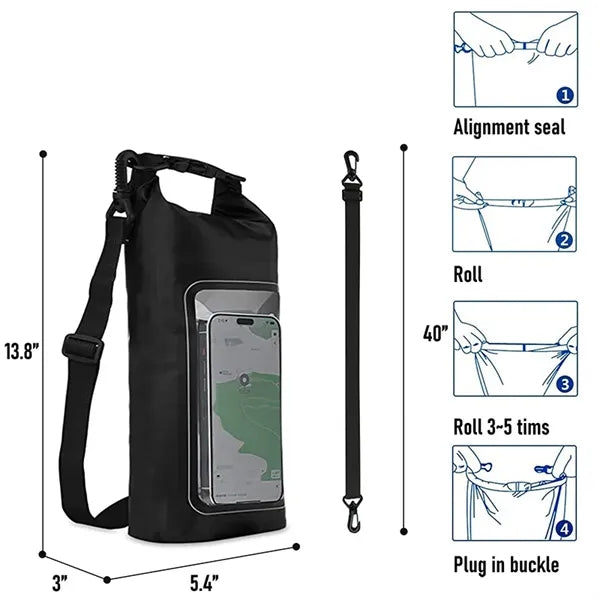 Waterproof PVC 2L Lightweight Boat Dry Bag With Phone Pouch