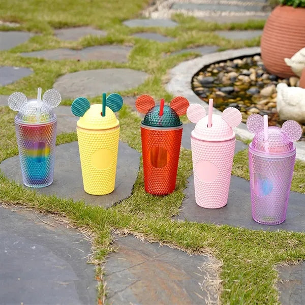 16oz Cat Ear Diamond Design Double-Walled Straw Cup