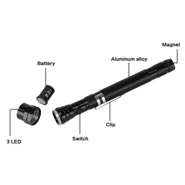 Flexible Magnetic Pickup Tool w/ Telescoping LED Flashlight
