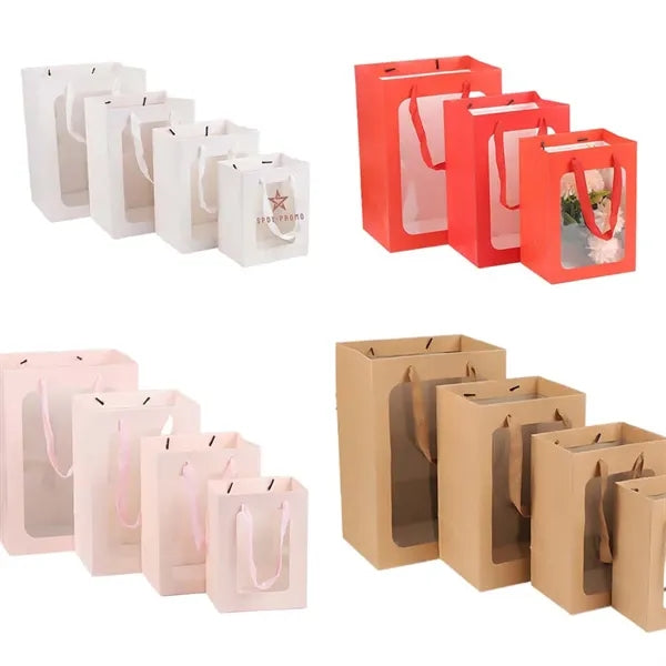 Brown Paper Gift Bags with Transparent Window