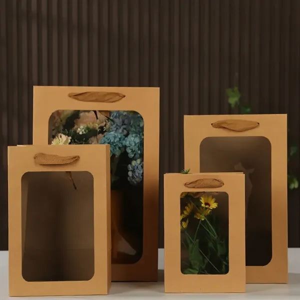 Brown Paper Gift Bags with Transparent Window