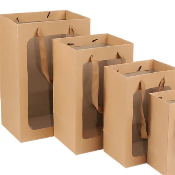 Brown Paper Gift Bags with Transparent Window