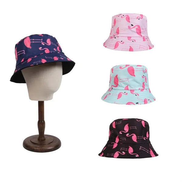 Flamingo Print Double-sided Cotton Bucket Hat
