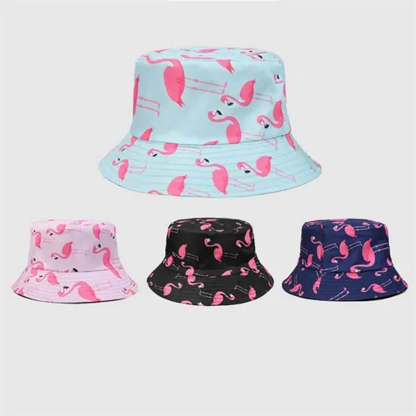 Flamingo Print Double-sided Cotton Bucket Hat