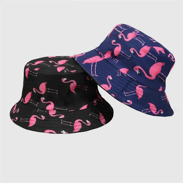 Flamingo Print Double-sided Cotton Bucket Hat