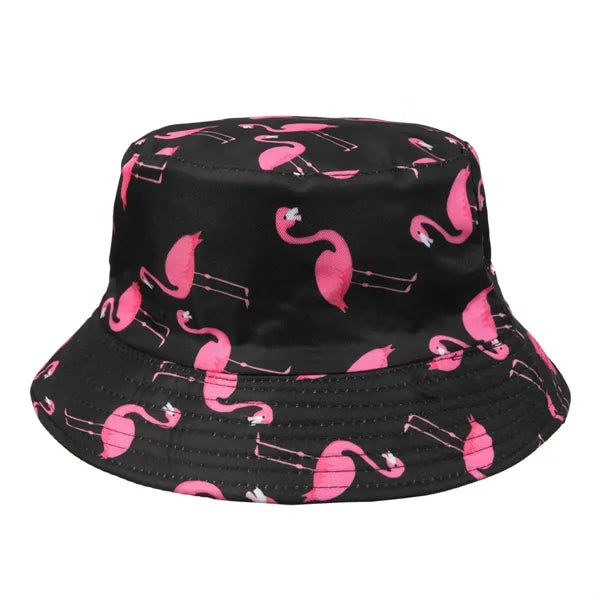 Flamingo Print Double-sided Cotton Bucket Hat