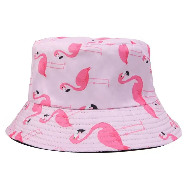 Flamingo Print Double-sided Cotton Bucket Hat