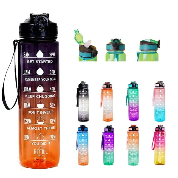 Gradient Leakproof Water Bottle with Straw & Lid
