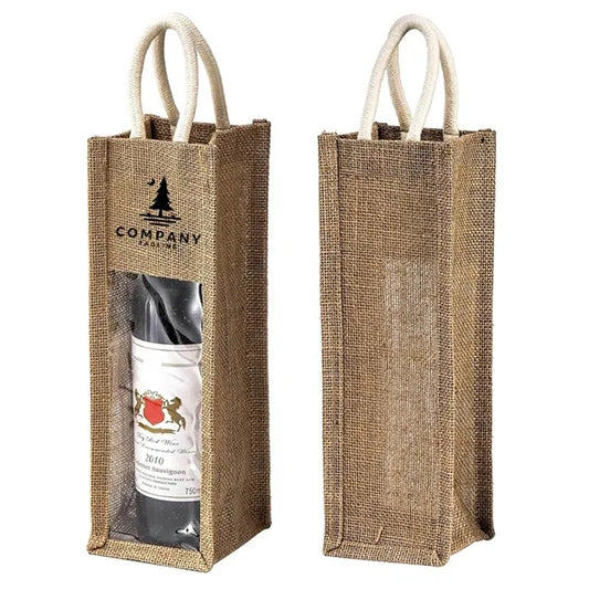 Jute Wine Gift Bag with Window