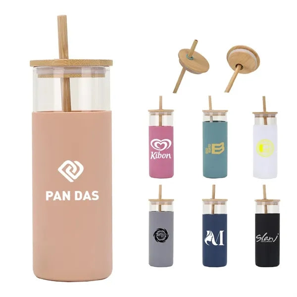 20 oz Glass Water Bottle Straw Silicone Protective Sleeve