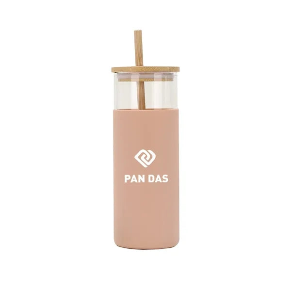 20 oz Glass Water Bottle Straw Silicone Protective Sleeve