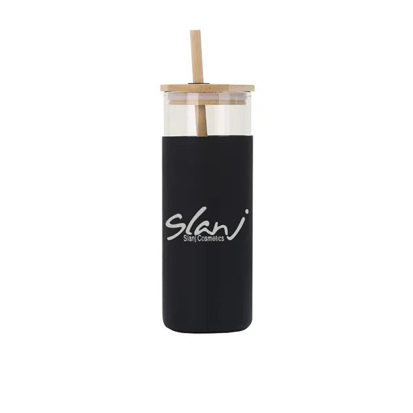20 oz Glass Water Bottle Straw Silicone Protective Sleeve