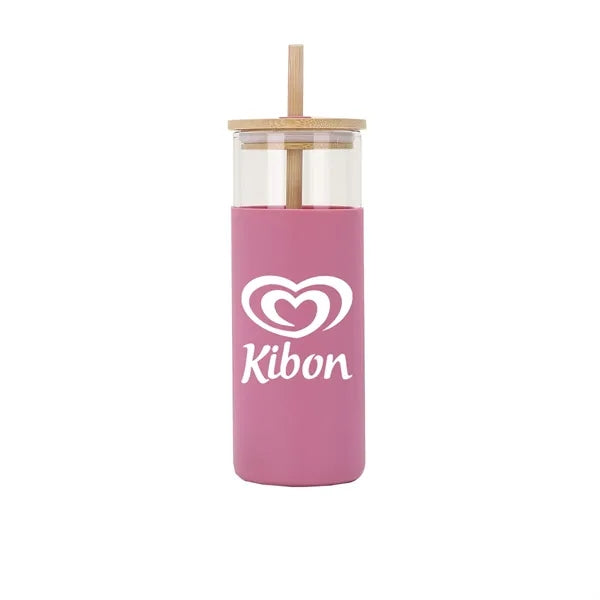 20 oz Glass Water Bottle Straw Silicone Protective Sleeve
