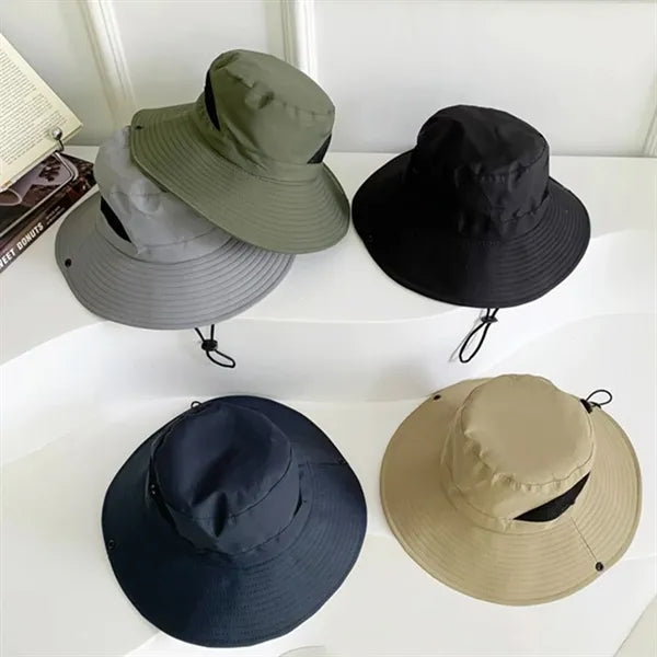 Foldable Mesh Waterproof Wide Brim Sun Hat with Strap
