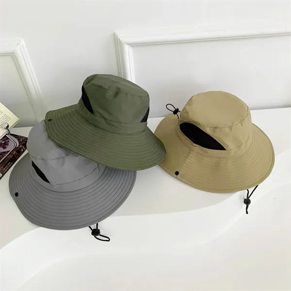 Foldable Mesh Waterproof Wide Brim Sun Hat with Strap
