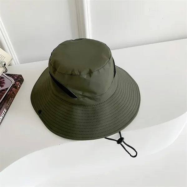 Foldable Mesh Waterproof Wide Brim Sun Hat with Strap