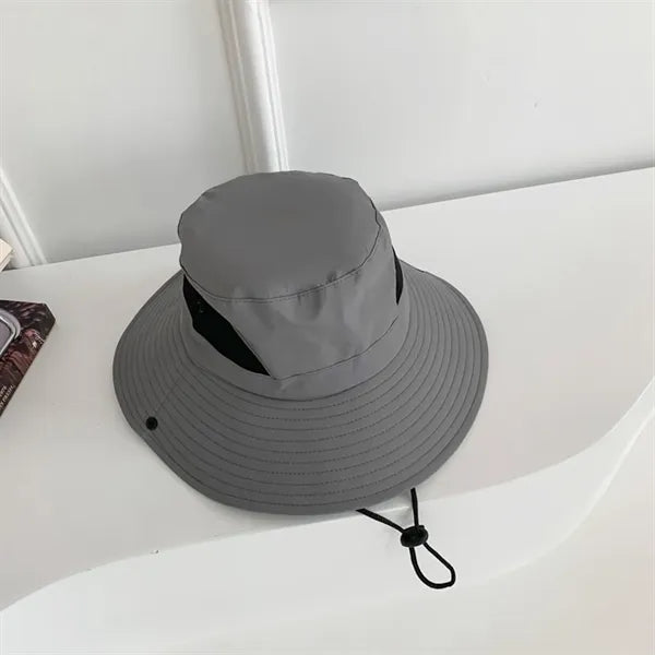 Foldable Mesh Waterproof Wide Brim Sun Hat with Strap