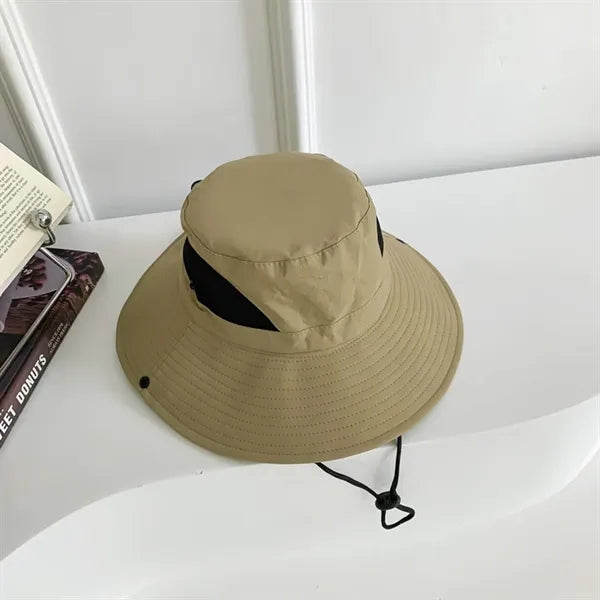 Foldable Mesh Waterproof Wide Brim Sun Hat with Strap