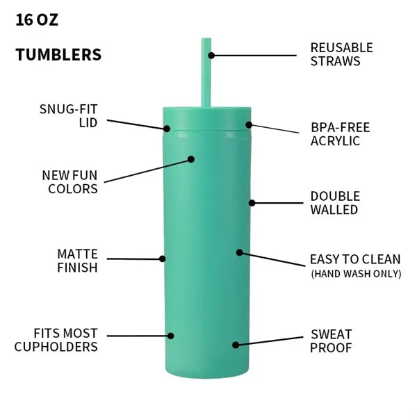 16OZ Double Wall Cup with Straw
