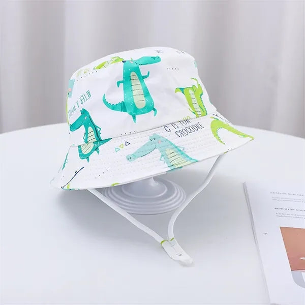 Cute Cartoon Printed Cotton Children Bucket Hat with Strap