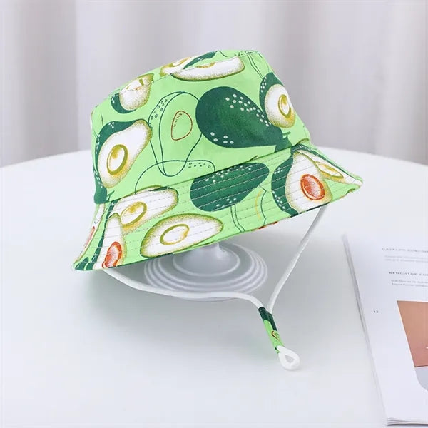 Cute Cartoon Printed Cotton Children Bucket Hat with Strap