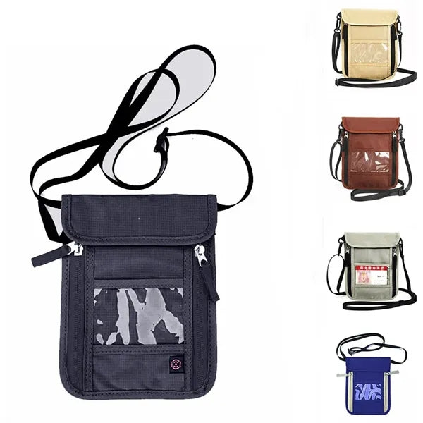 RFID Nylon Neck Travel Pouch Passport Holder