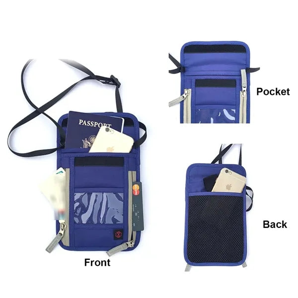 RFID Nylon Neck Travel Pouch Passport Holder