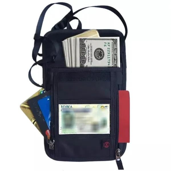 RFID Nylon Neck Travel Pouch Passport Holder