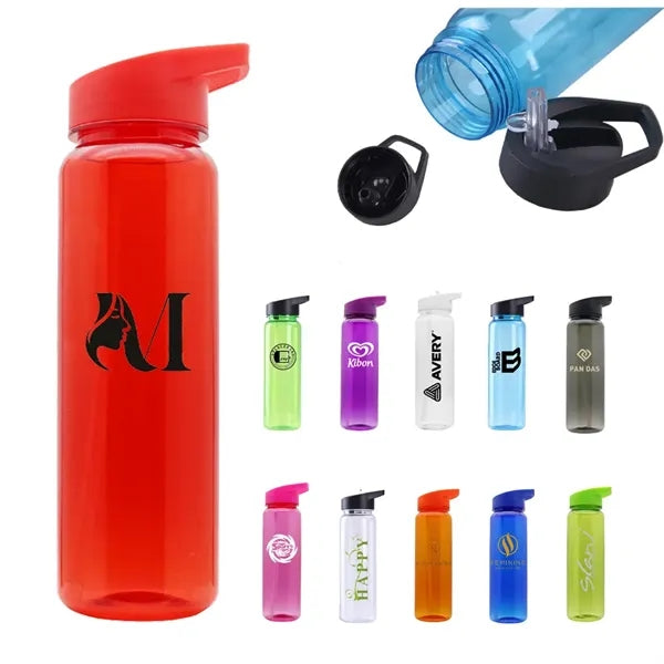 24 oz Tritan Plastic Sports Water Bottle with Flip Top Straw