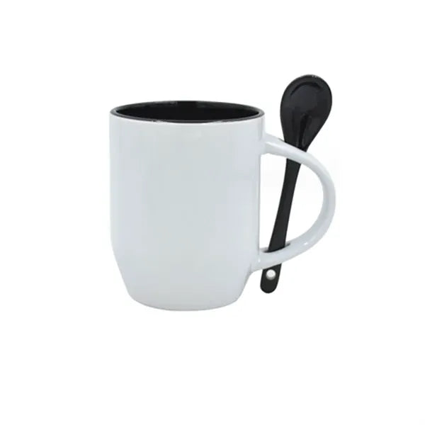 11 oz. Two-tone Customizable Ceramic Coffee Mug w/ Spoon