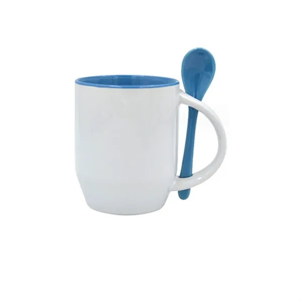 11 oz. Two-tone Customizable Ceramic Coffee Mug w/ Spoon
