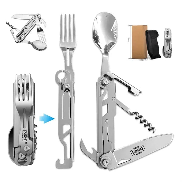 5 in 1 Camping Utensils Folding Cutlery w/Pouch
