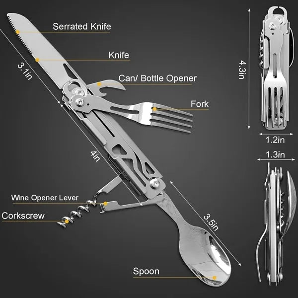 5 in 1 Camping Utensils Folding Cutlery w/Pouch