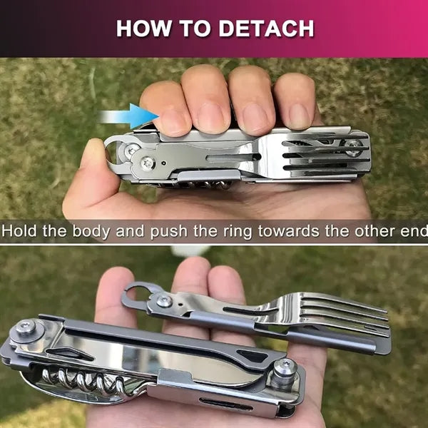 5 in 1 Camping Utensils Folding Cutlery w/Pouch