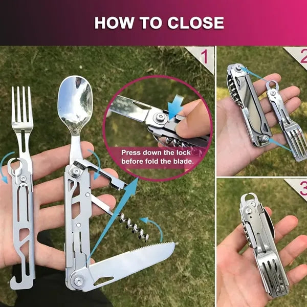 5 in 1 Camping Utensils Folding Cutlery w/Pouch