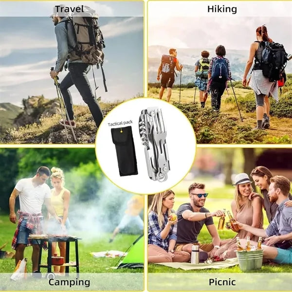 5 in 1 Camping Utensils Folding Cutlery w/Pouch