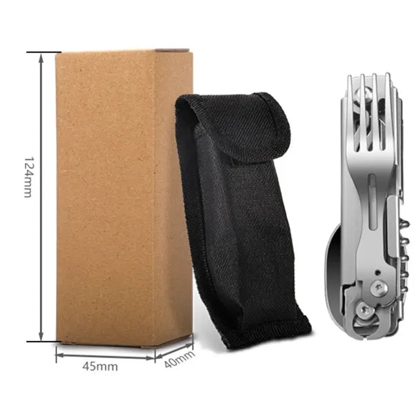 5 in 1 Camping Utensils Folding Cutlery w/Pouch