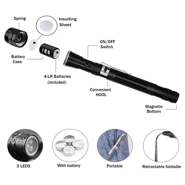 Led Telescopic Flexible Extensible Magnetic Flashlight