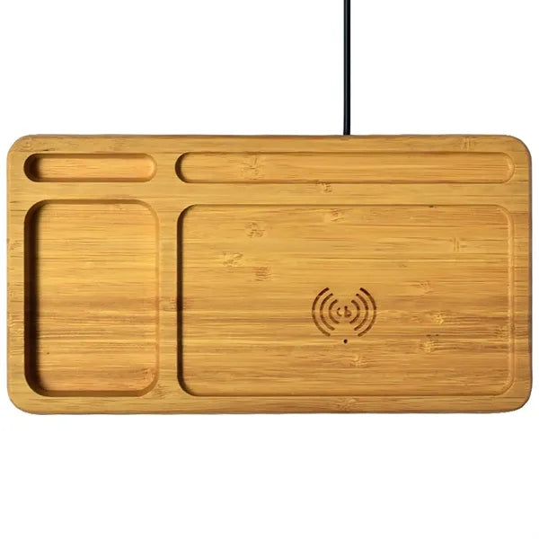 2 1 Wireless Charging Wood Tray Desktop Organizer