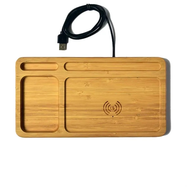 2 1 Wireless Charging Wood Tray Desktop Organizer